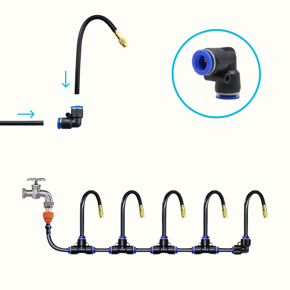 Elbow connector fitted to hose