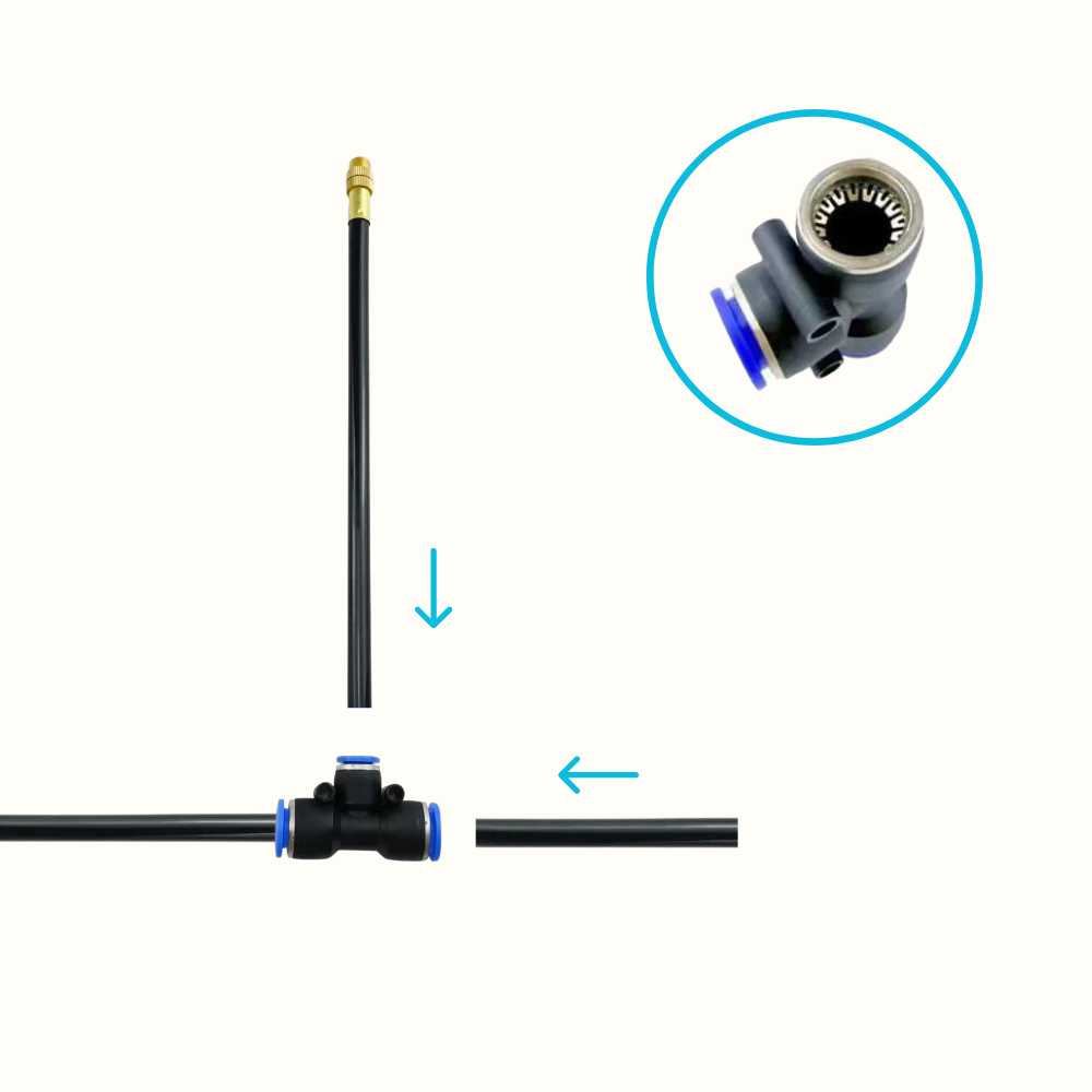 Tee connector fitted to hose